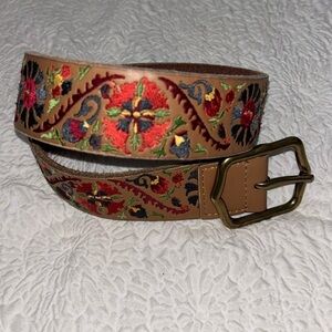 Lucky Brand Embroidered Leather Belt
